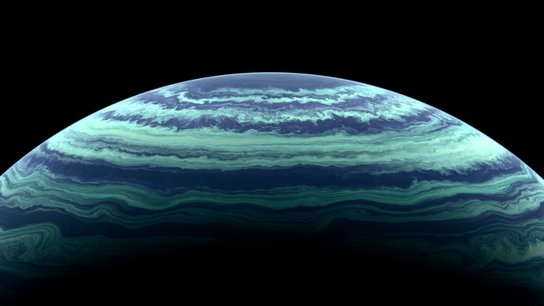 A stunning CGI render depicting a distant, mysterious planet in outer space.
